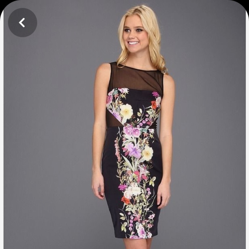 Badgley Mischka NWT Silk Black Floral Sheath Dress